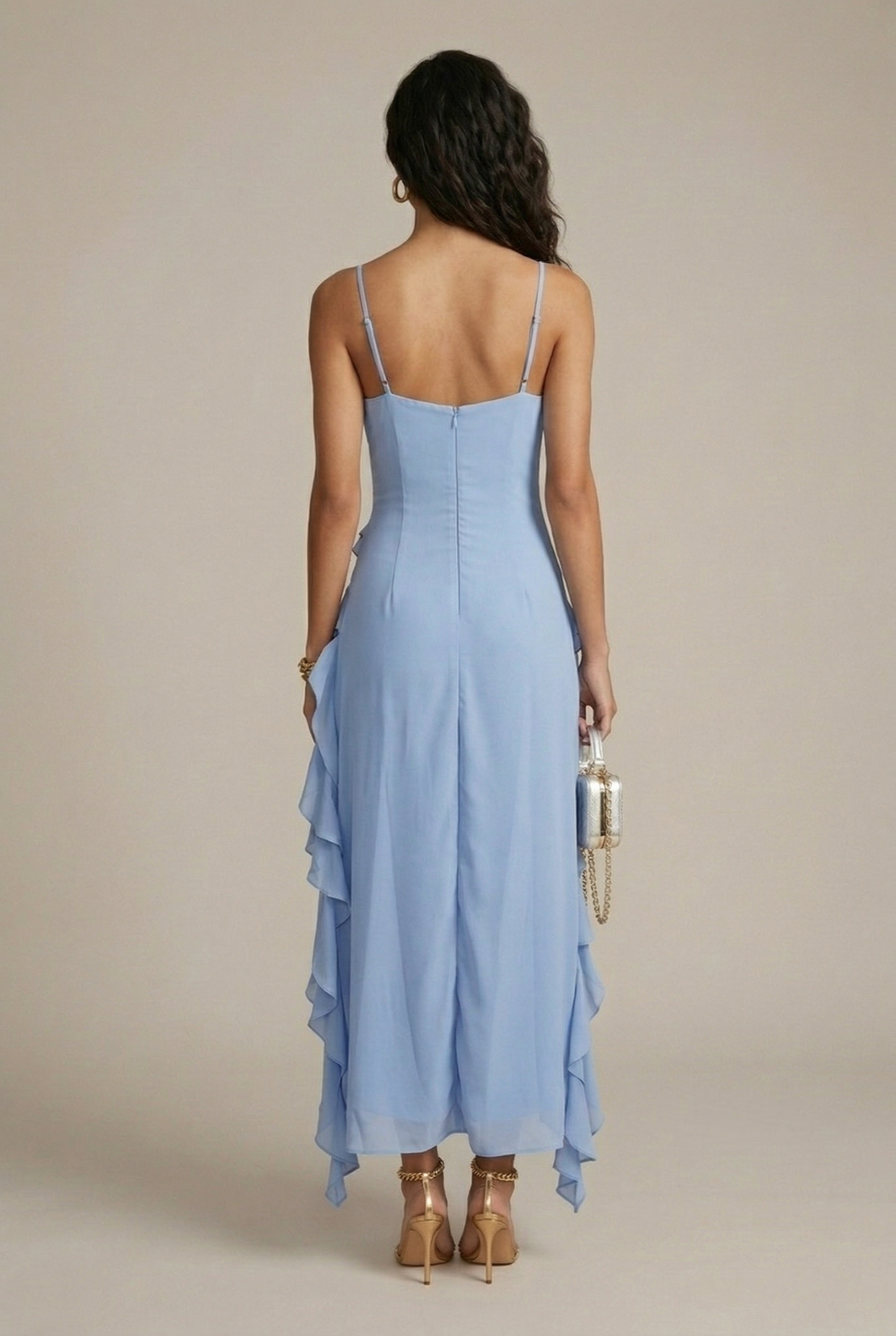 Zara | Ruffle V Neck Tiered High Low Wedding Guest Dress
