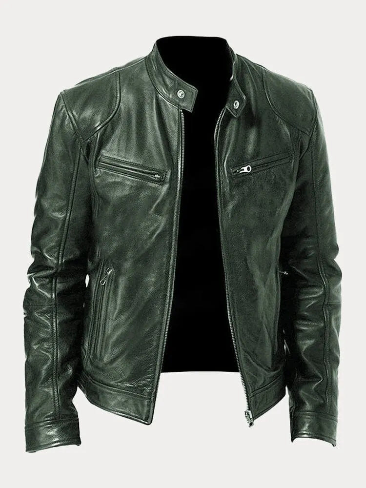 Sterling | Men's Leather Moto Slim Fit Zip-Up Jacket
