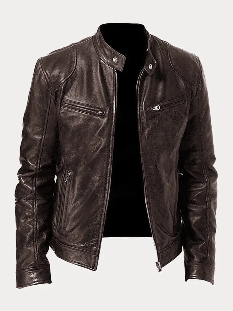 Sterling | Men's Leather Moto Slim Fit Zip-Up Jacket
