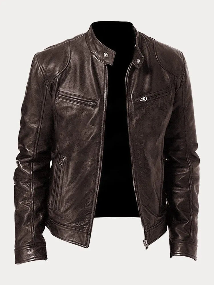 Sterling | Men's Leather Moto Slim Fit Zip-Up Jacket