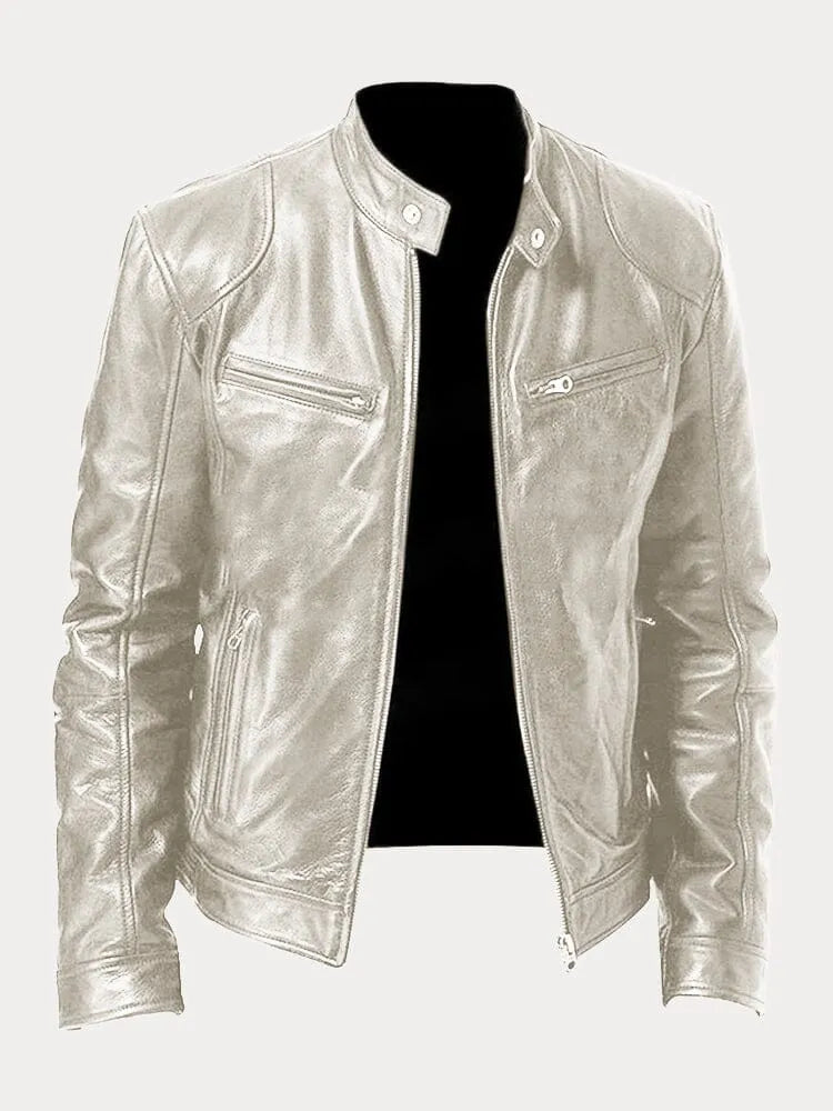 Sterling | Men's Leather Moto Slim Fit Zip-Up Jacket