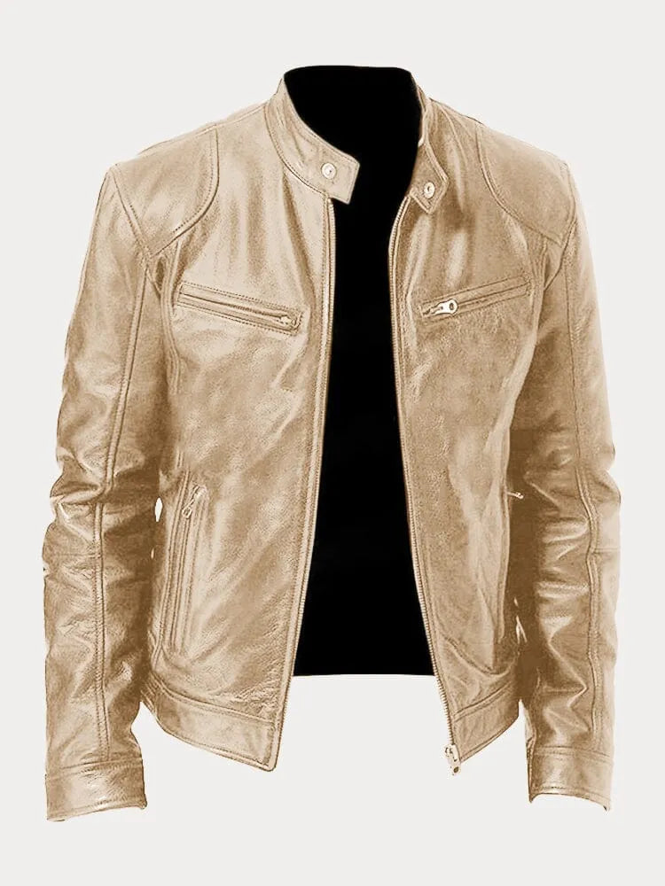 Sterling | Men's Leather Moto Slim Fit Zip-Up Jacket