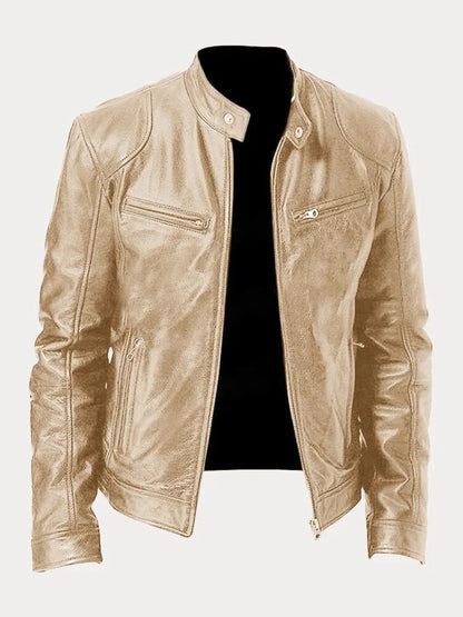 Sterling | Men's Leather Moto Slim Fit Zip-Up Jacket