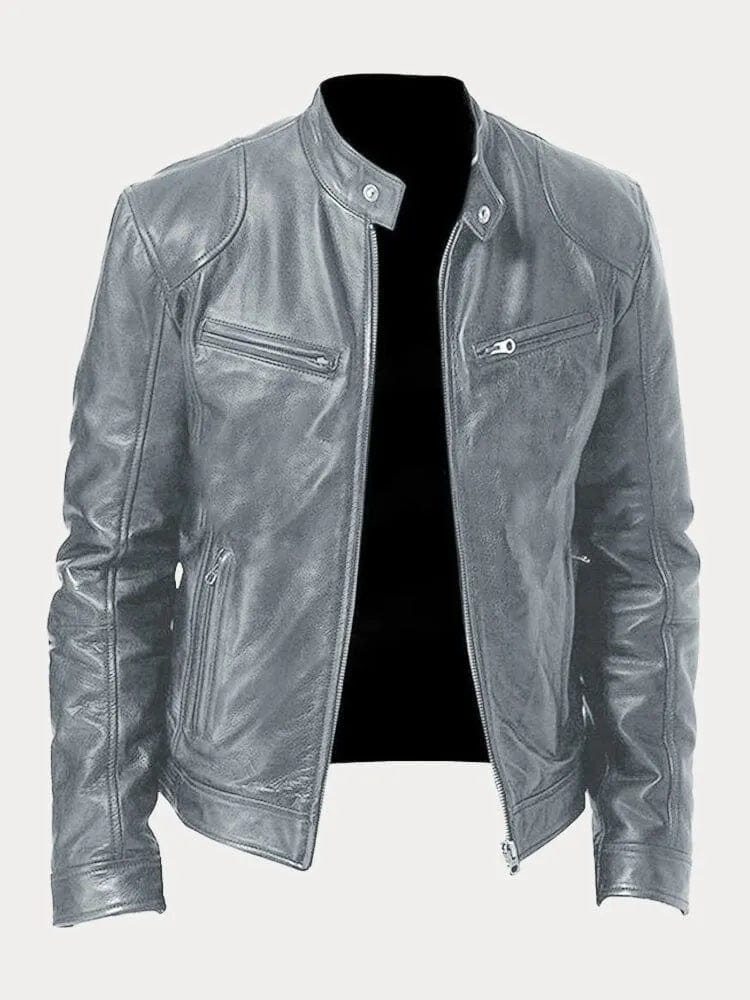 Sterling | Men's Leather Moto Slim Fit Zip-Up Jacket