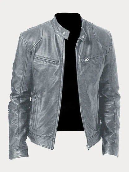 Sterling | Men's Leather Moto Slim Fit Zip-Up Jacket