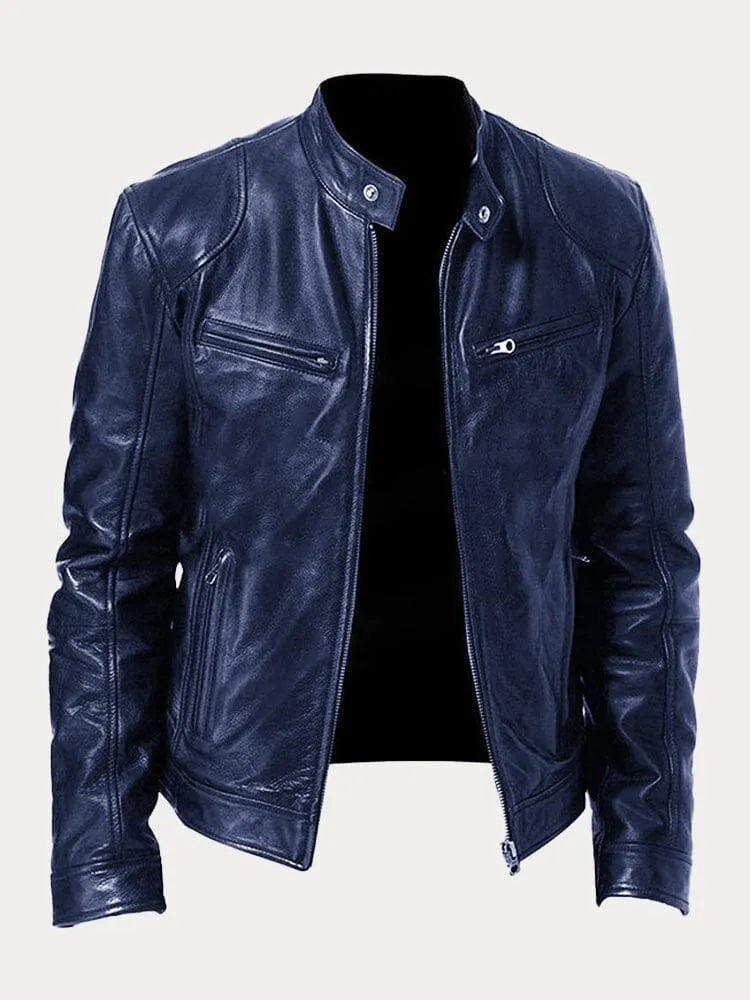 Sterling | Men's Leather Moto Slim Fit Zip-Up Jacket