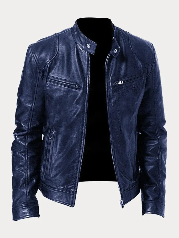 Sterling | Men's Leather Moto Slim Fit Zip-Up Jacket