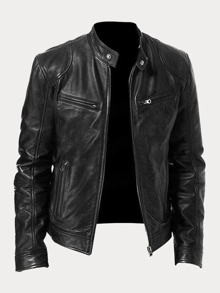 Sterling | Men's Leather Moto Slim Fit Zip-Up Jacket