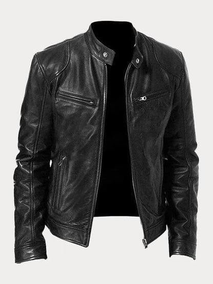 Sterling | Men's Leather Moto Slim Fit Zip-Up Jacket