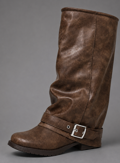 Wexford | Women's Slouch Buckle Fold Over Lug Sole Knee High Boot