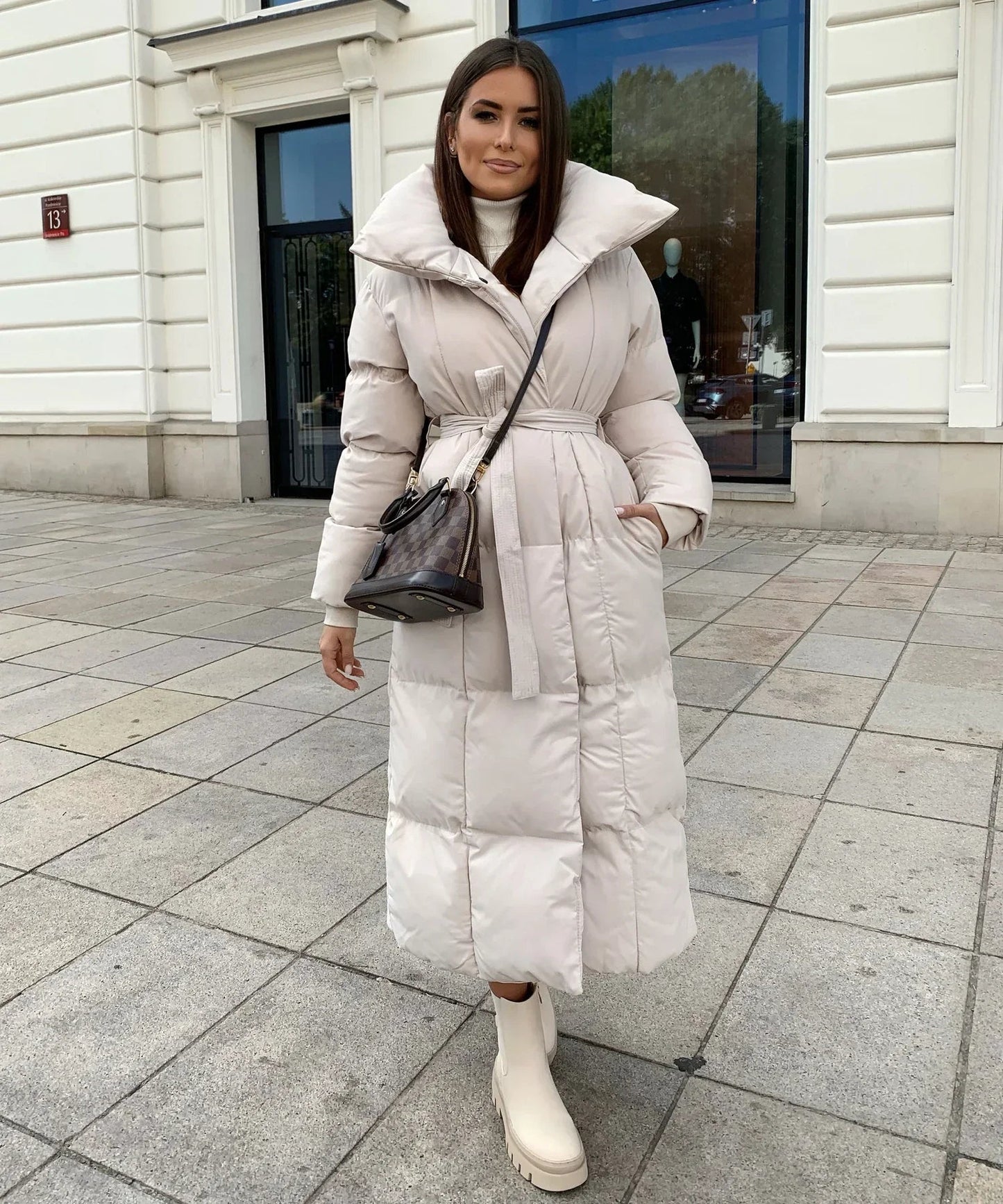 Seraphelle | Women's Longline Belted Puffer Winter Coat