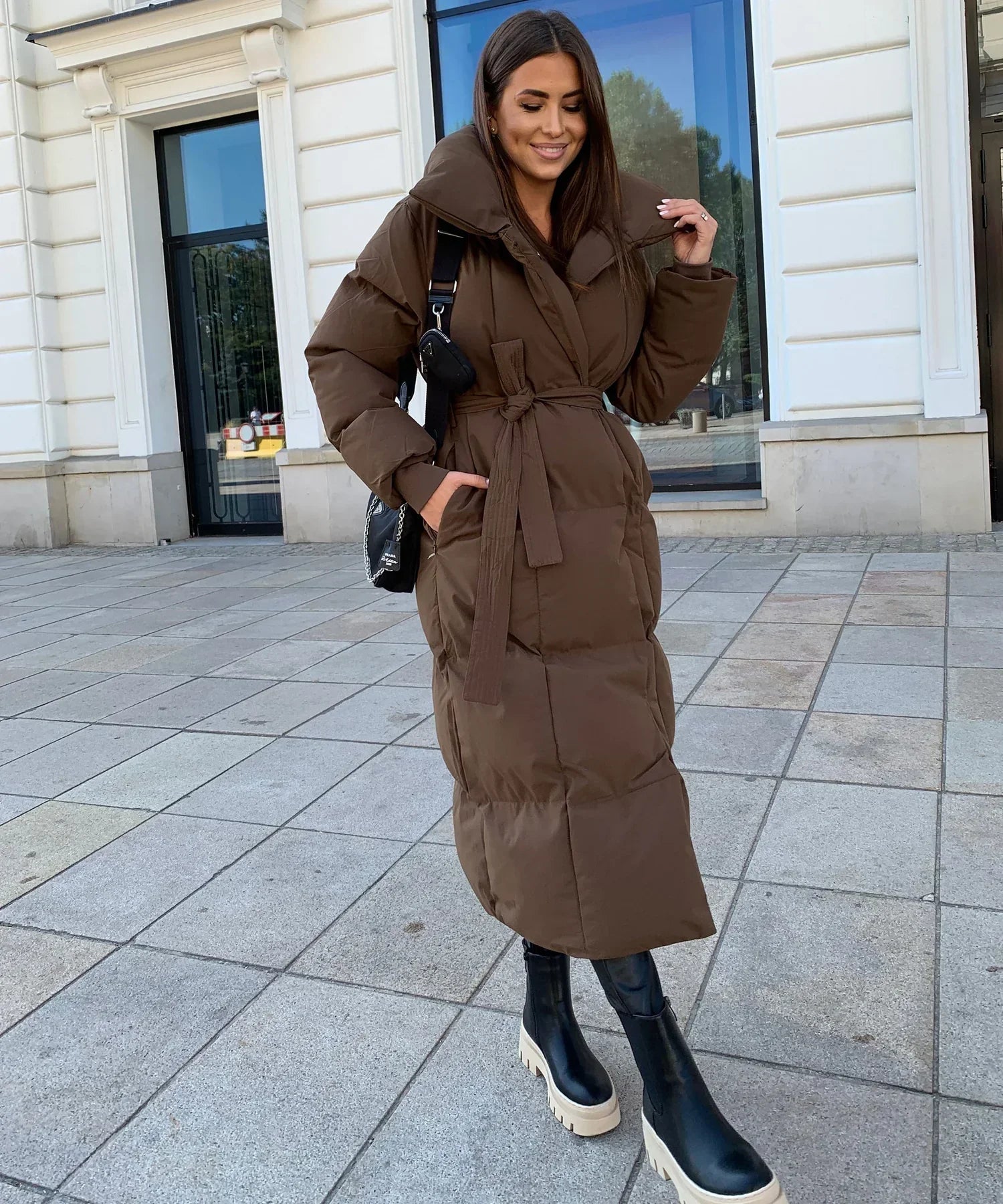 Seraphelle | Women's Longline Belted Puffer Winter Coat