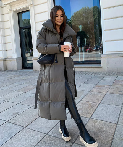 Seraphelle | Women's Longline Belted Puffer Winter Coat