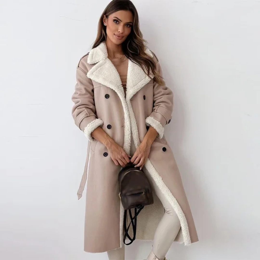 Freya | Women's Longline Shearling Trim Winter Coat