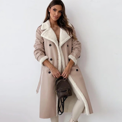 Freya | Women's Longline Shearling Trim Winter Coat
