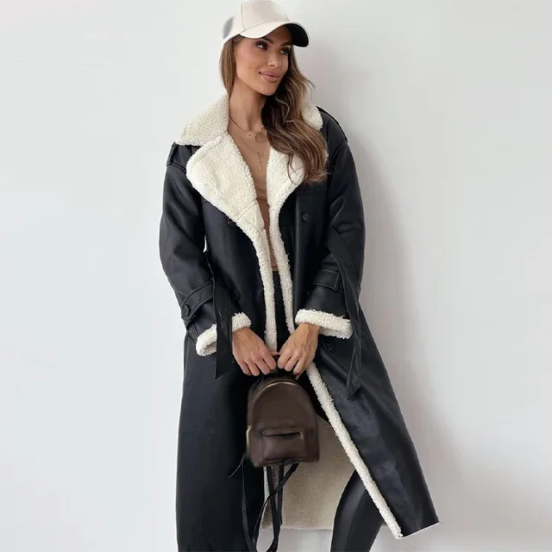 Freya | Women's Longline Shearling Trim Winter Coat