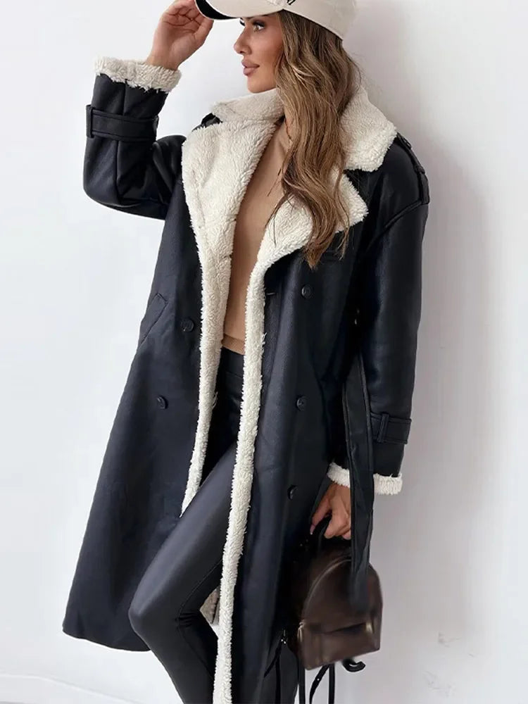 Freya | Women's Longline Shearling Trim Winter Coat
