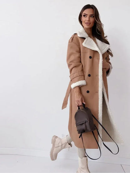 Freya | Women's Longline Shearling Trim Winter Coat