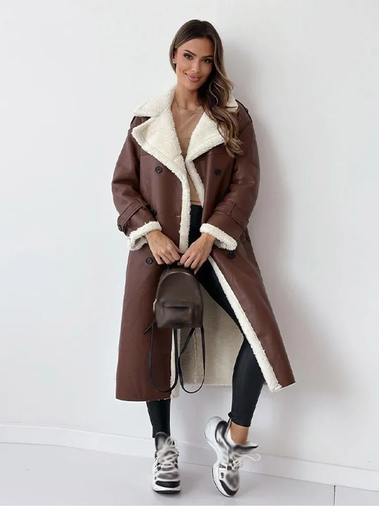 Freya | Women's Longline Shearling Trim Winter Coat