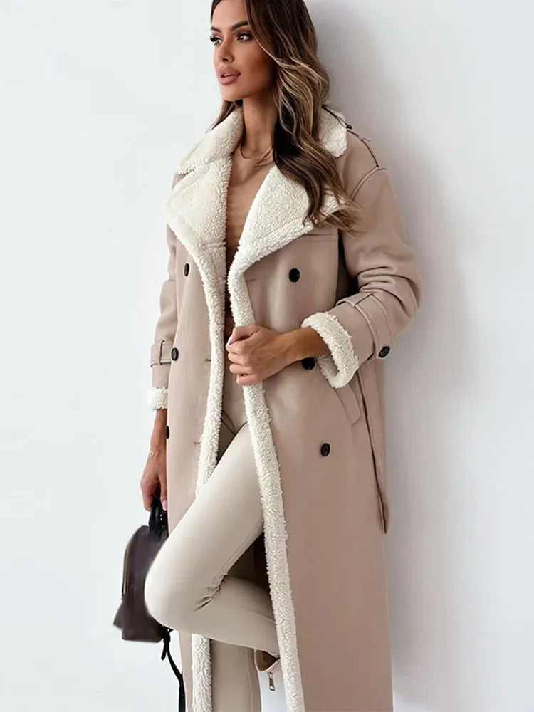 Freya | Women's Longline Shearling Trim Winter Coat