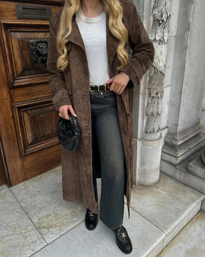 Emeline | Women's Long Suede Trench Belted Tailored Coat