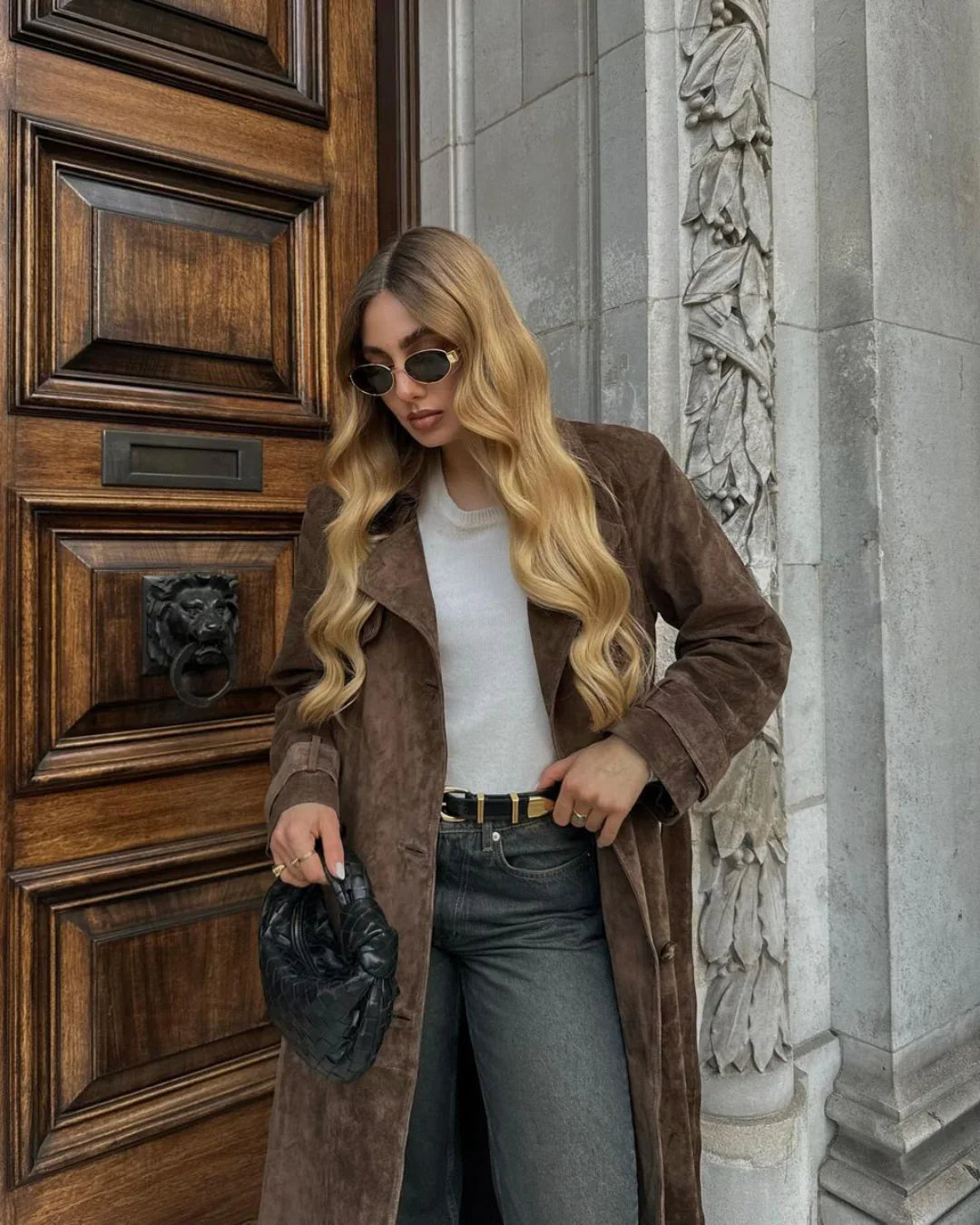 Emeline | Women's Long Suede Trench Belted Tailored Coat