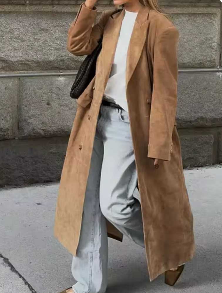 Emeline | Women's Long Suede Trench Belted Tailored Coat