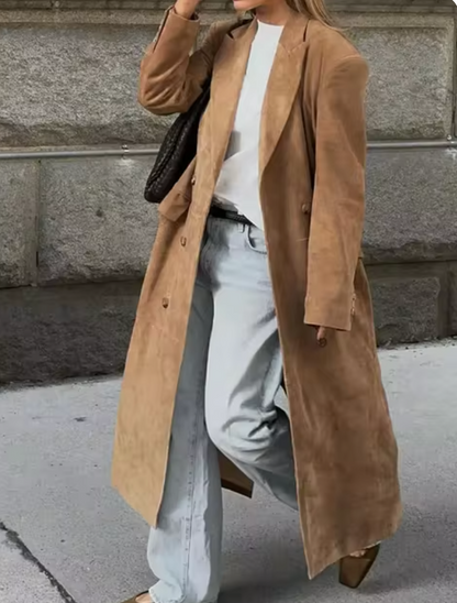 Emeline | Women's Long Suede Trench Belted Tailored Coat