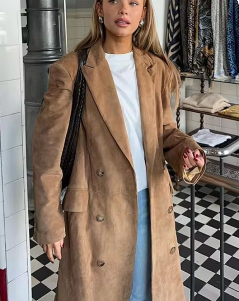 Emeline | Women's Long Suede Trench Belted Tailored Coat