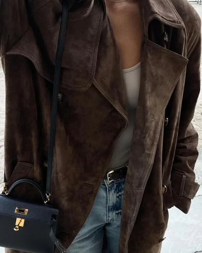 Emeline | Women's Long Suede Trench Belted Tailored Coat