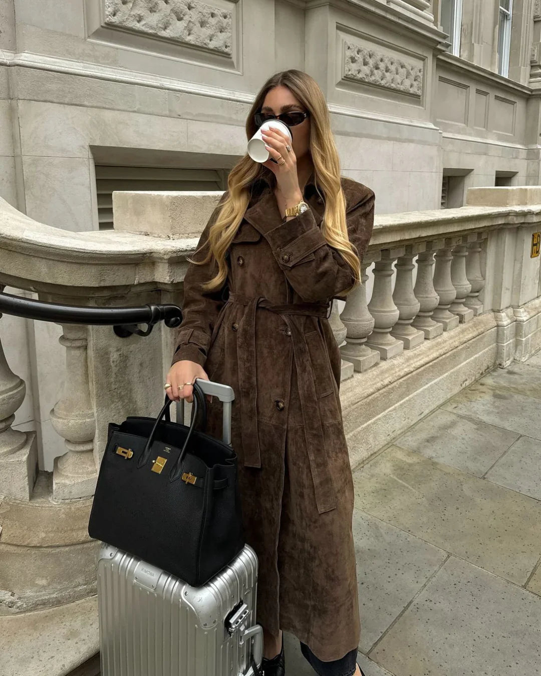 Emeline | Women's Long Suede Trench Belted Tailored Coat
