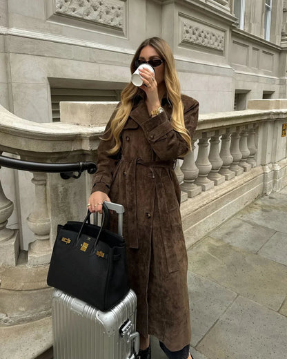 Emeline | Women's Long Suede Trench Belted Tailored Coat