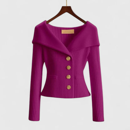Marnith | Women's Off-Shoulder Ribbed Knit Button Cardigan Sweater