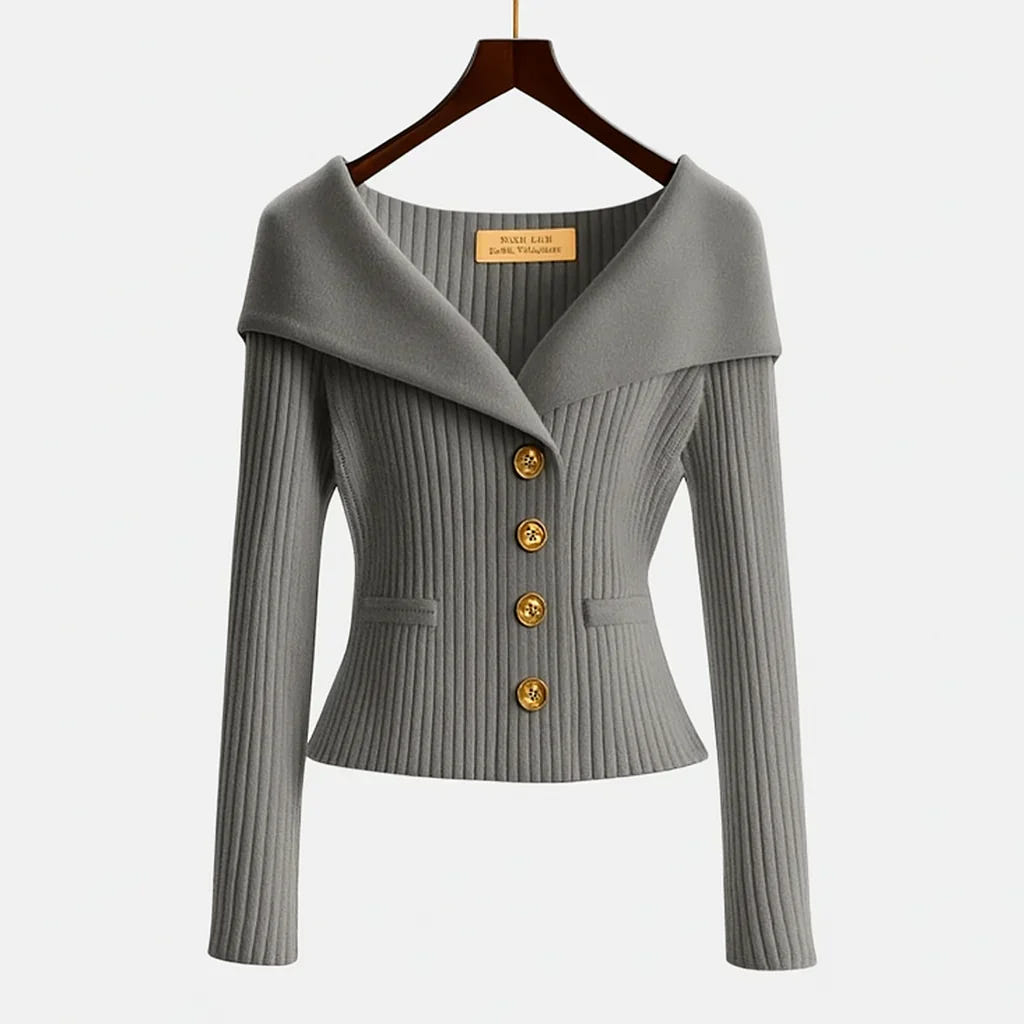 Marnith | Women's Off-Shoulder Ribbed Knit Button Cardigan Sweater