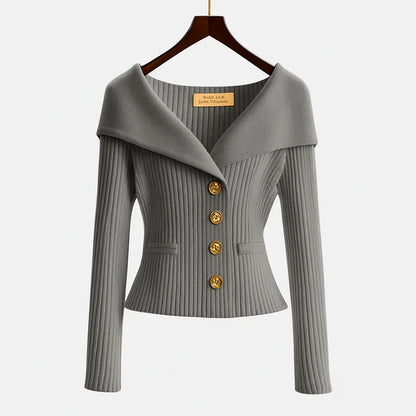 Marnith | Women's Off-Shoulder Ribbed Knit Button Cardigan Sweater
