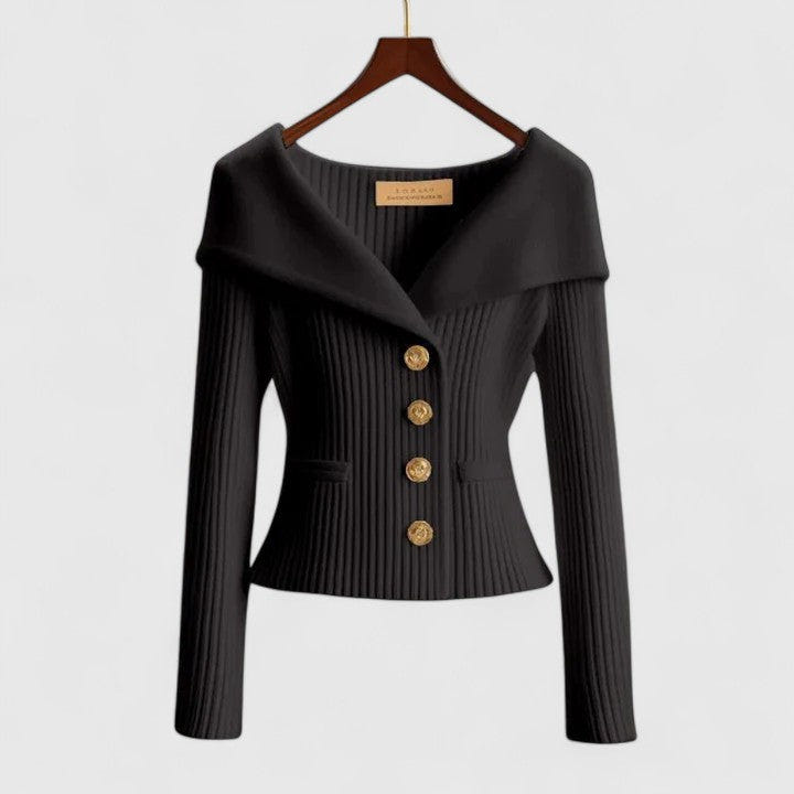 Marnith | Women's Off-Shoulder Ribbed Knit Button Cardigan Sweater