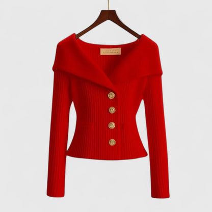 Marnith | Women's Off-Shoulder Ribbed Knit Button Cardigan Sweater