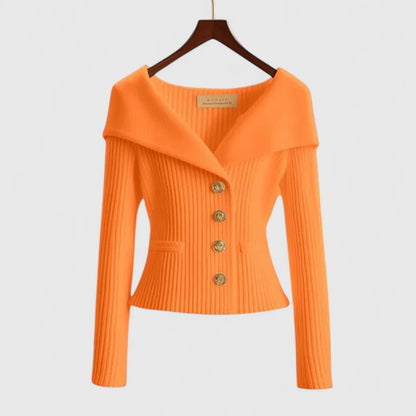 Marnith | Women's Off-Shoulder Ribbed Knit Button Cardigan Sweater