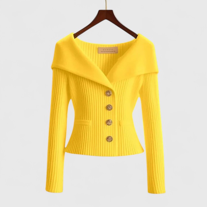 Marnith | Women's Off-Shoulder Ribbed Knit Button Cardigan Sweater