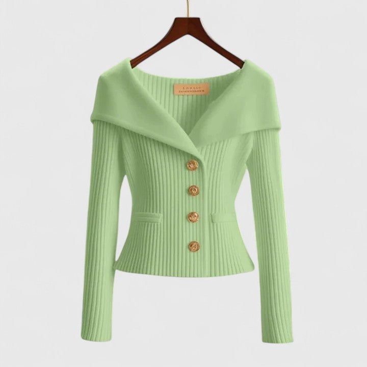 Marnith | Women's Off-Shoulder Ribbed Knit Button Cardigan Sweater