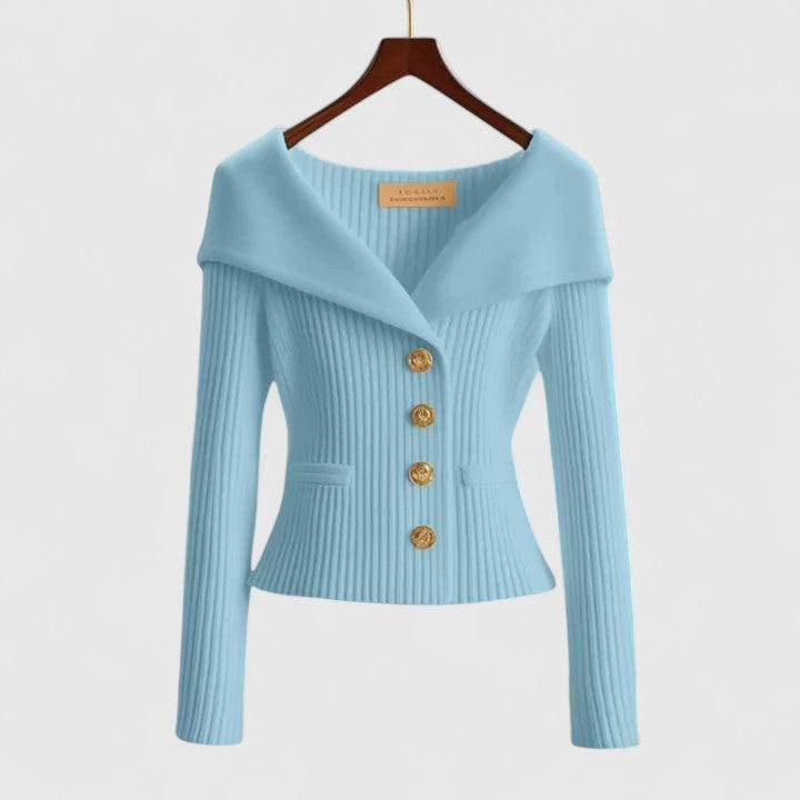 Marnith | Women's Off-Shoulder Ribbed Knit Button Cardigan Sweater