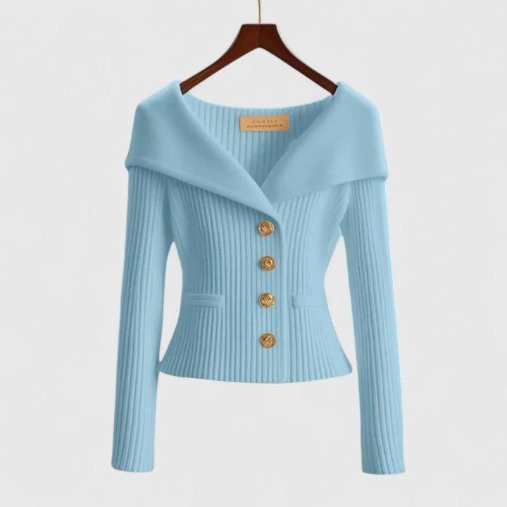 Marnith | Women's Off-Shoulder Ribbed Knit Button Cardigan Sweater