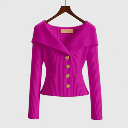 Marnith | Women's Off-Shoulder Ribbed Knit Button Cardigan Sweater