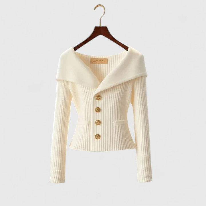Marnith | Women's Off-Shoulder Ribbed Knit Button Cardigan Sweater