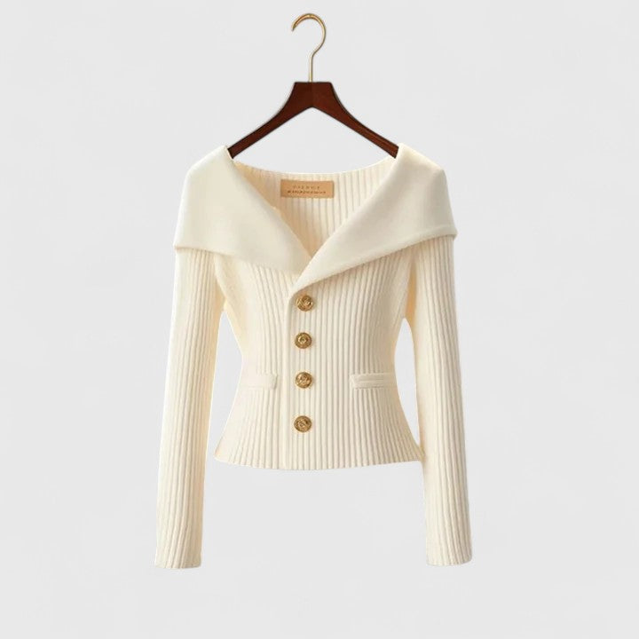 Marnith | Women's Off-Shoulder Ribbed Knit Button Cardigan Sweater