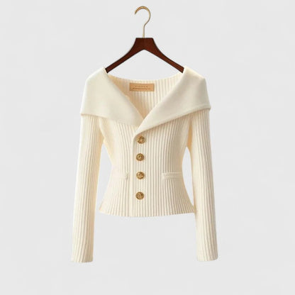 Marnith | Women's Off-Shoulder Ribbed Knit Button Cardigan Sweater