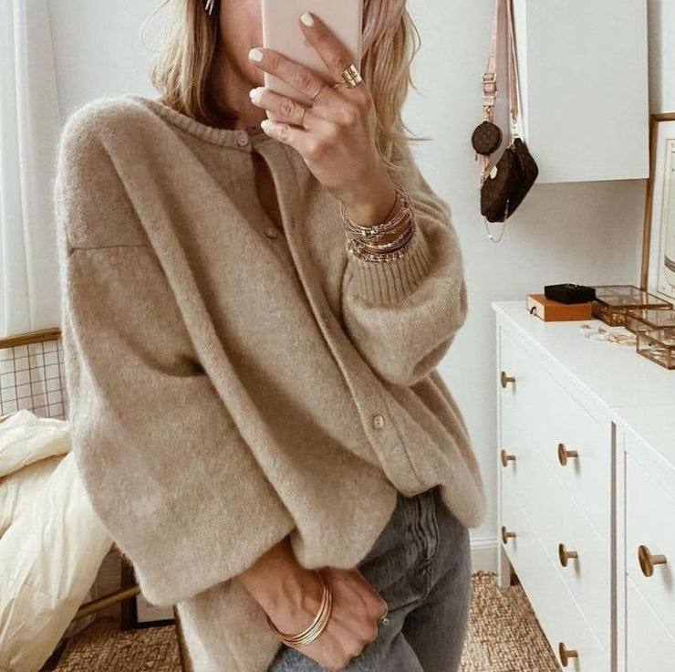 Ludmila | Women's Oversized Fluffy Knit Chunky Cardigan with Button Front