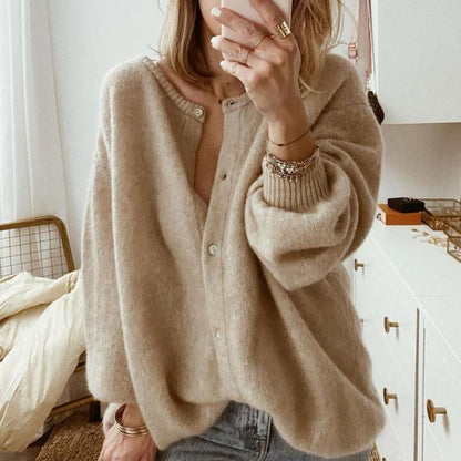 Ludmila | Women's Oversized Fluffy Knit Chunky Cardigan with Button Front