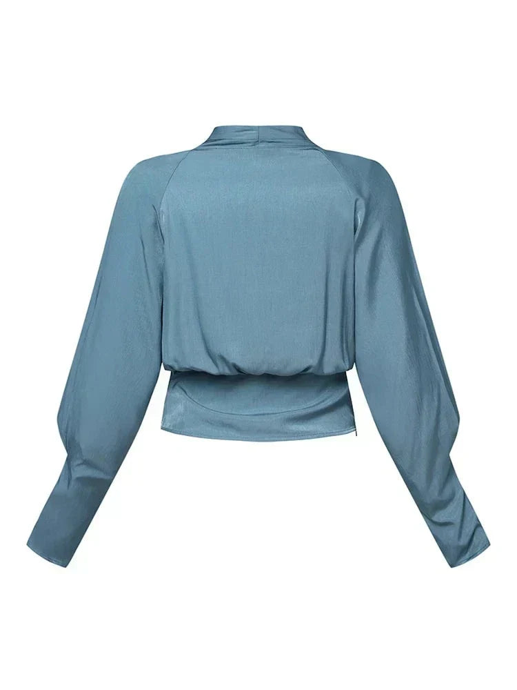 Camille | Women's Elegant Draped V-Neck Puff Sleeve Blouse