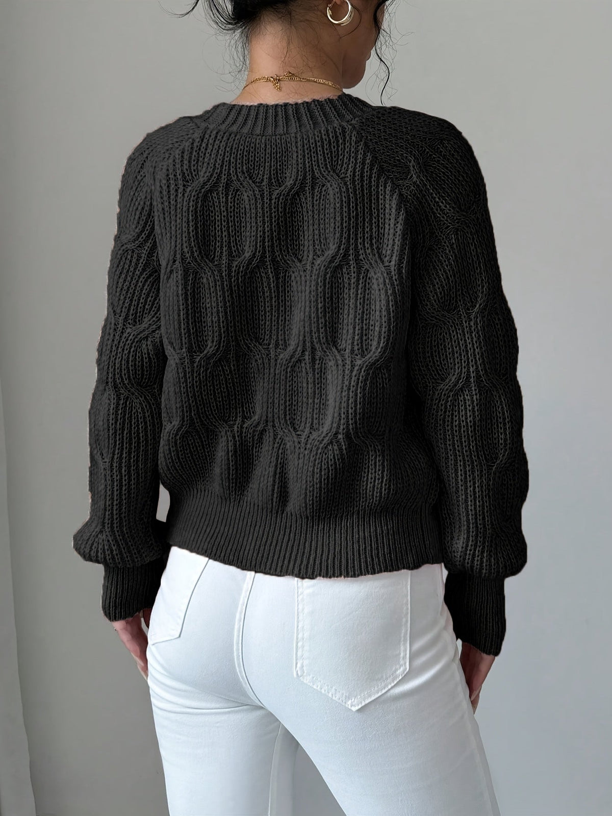 Rosalind | Women's Bow-Detail Cable Knit V-Neck Button-Front Cardigan